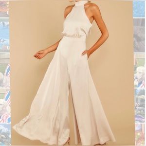 Red Dress Boutique champagne jumpsuit, size medium